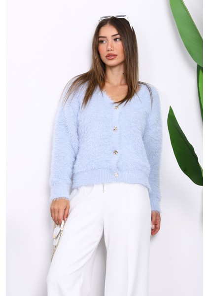 Bebe Mavi Dümeli Kısa Angora Yumoş Triko Hırka modelleri