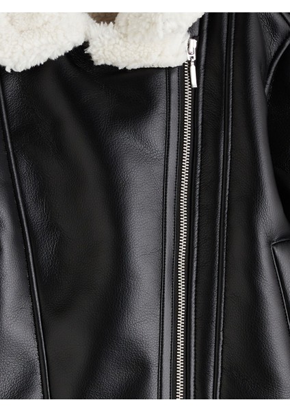 Yeni Sezon Pelüş Yaka Deri Görünümlü Kız Çocuk Mont modelleri