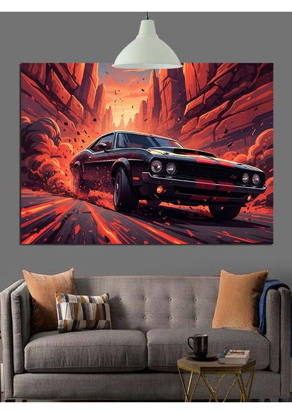 Siyah Klasik Spor Araba Gece Sürüşü Dekoratif Kanvas - Mdf Ahşap Tablo fiyatları