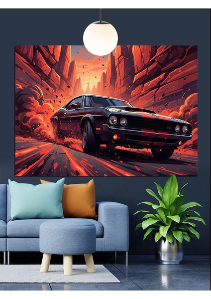 Siyah Klasik Spor Araba Gece Sürüşü Dekoratif Kanvas - Mdf Ahşap Tablo fırsatları