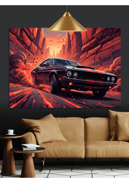 Siyah Klasik Spor Araba Gece Sürüşü Dekoratif Kanvas - Mdf Ahşap Tablo indirimleri