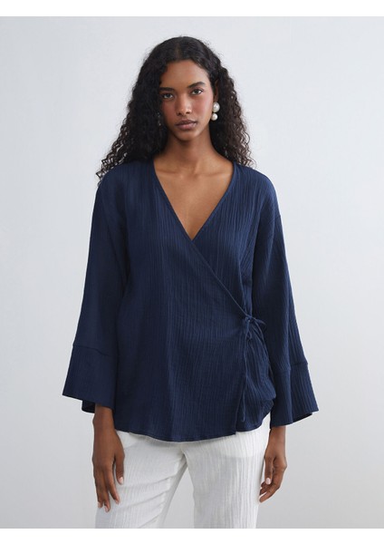 Yeni Sezon Kruvaze Yaka Dokulu Müslin Kadın Kimono