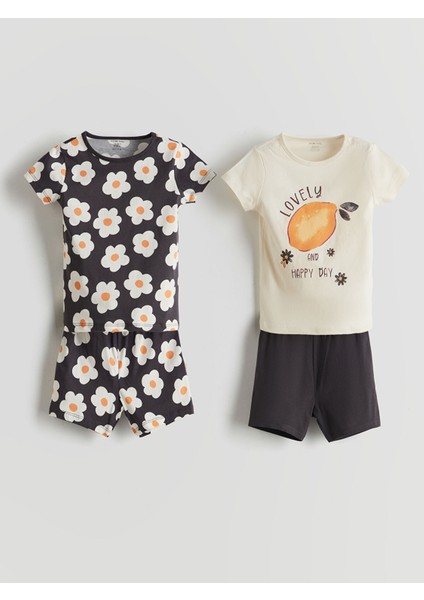 Yeni Sezon Bisiklet Yaka Kız Bebek Şortlu Pijama Takım 2'li