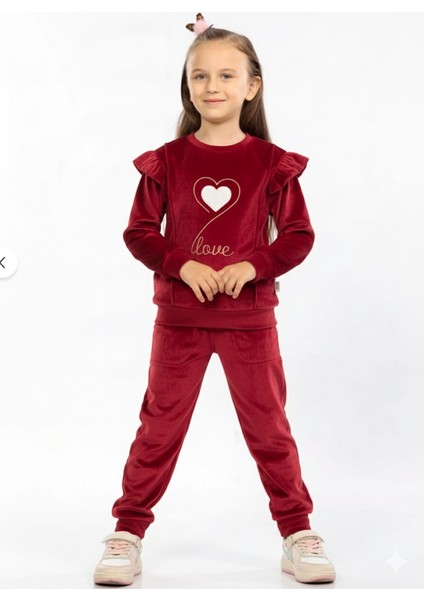 Kız Çocuk Kadife Alt Üst Eşofman Takımı - 2 - 9 Yaş