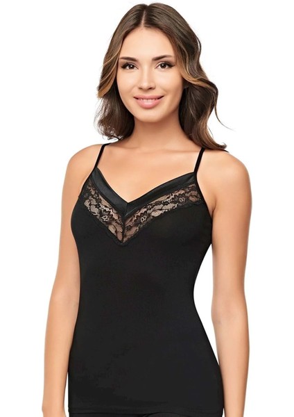 Kadın 2'li Siyah Modal Ip Askılı Dantel Detaylı Atlet fiyatları