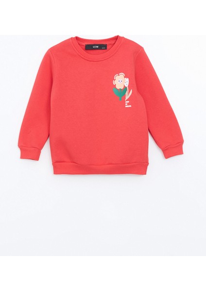 Yeni Sezon Bisiklet Yaka Baskılı Kız Çocuk Sweatshirt