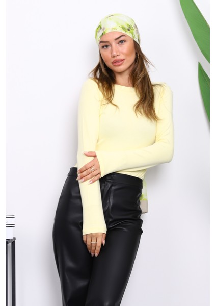 Sarı Bisiklet Yaka Modal Bluz