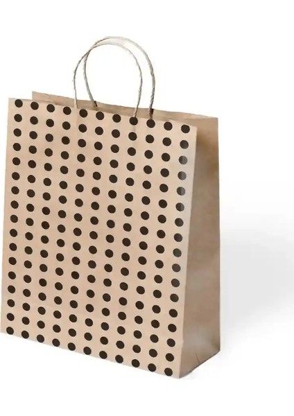 Puantiyeli Naturel Büküm Saplı Kraft Çanta 45X50 cm