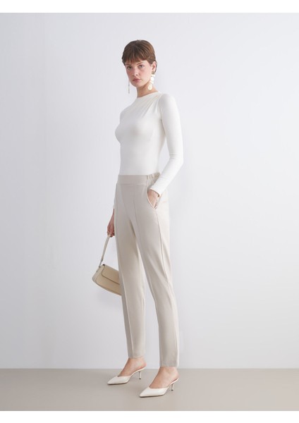 Yeni Sezon Büyük Beden Beli Lastikli Kadın Cigarette Pantolon