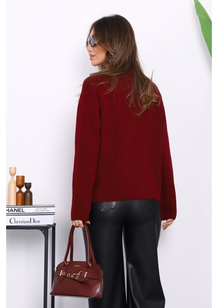 Bordo Kruvaze Yaka Düğmeli Triko Hırka fırsatları
