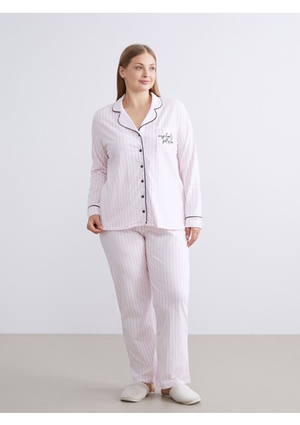 Yeni Sezon Gömlek Yaka Çizgili Kadın Pijama Takımı fiyatları