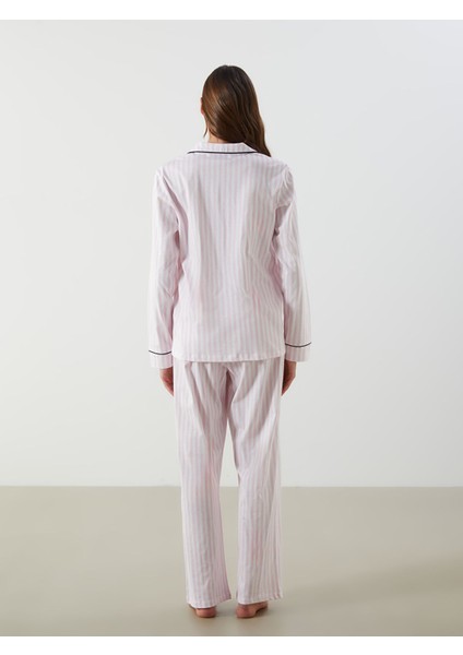 Yeni Sezon Gömlek Yaka Çizgili Kadın Pijama Takımı indirimleri