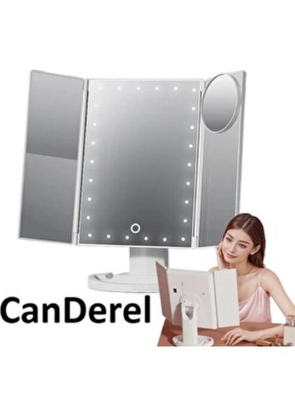 24 LED Işıklı Masa Üstü Profesyonel Makyaj Aynası Katlanabilir 1X-2X-3X+10X Hd Zoomlu Beyaz modelleri