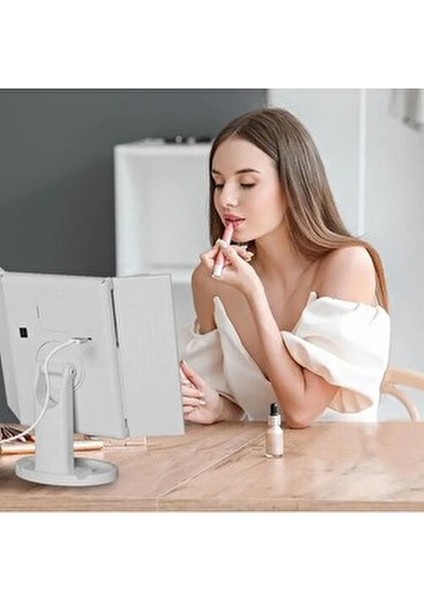 24 LED Işıklı Masa Üstü Profesyonel Makyaj Aynası Katlanabilir 1X-2X-3X+10X Hd Zoomlu Beyaz fırsatları