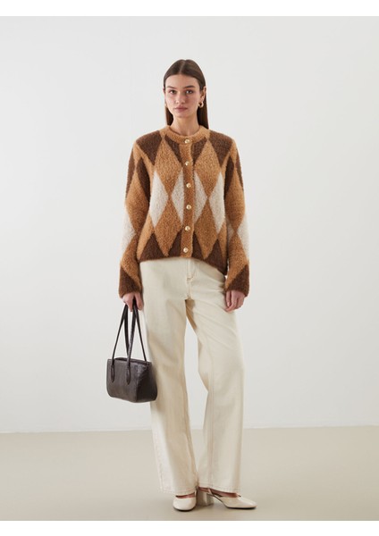 Yeni Sezon Bisiklet Yaka Renk Bloklu Kadın Triko Hırka modelleri