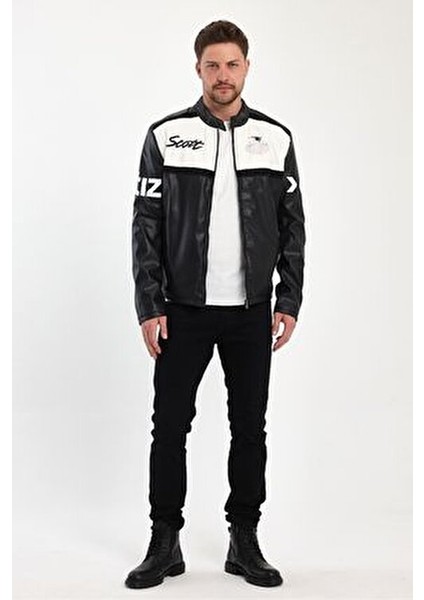 Erkek Oversize Transfer Baskılı Motorcu Biker Ceket Yarışçı Kolej Mont Şeritli Fermuarlı Mont indirimleri