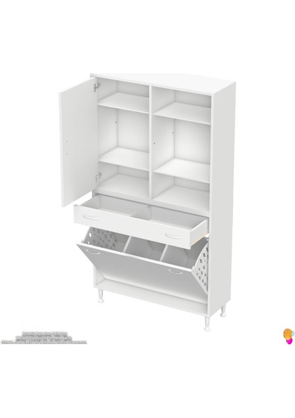 Kayra 90 cm Kirli Çamaşır Dolabı Tek Çekmece, 3 Göz Sepet, 1 Kapak, 6 Raflı Dolap 90x173x32,5 cm indirimleri