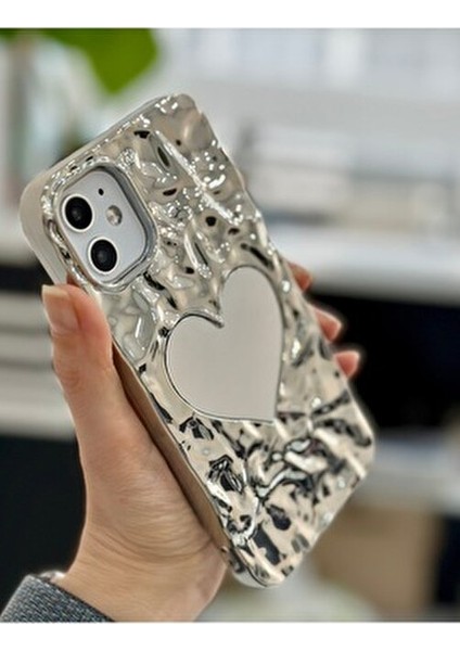 Apple Iphone 11 Uyumlu 3D Platin Aynalı Kabartma Desenli Darbe Önleyici Silikon Kılıf