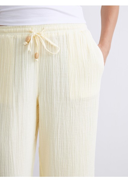 Yeni Sezon Beli Lastikli Dokulu Müslin Kadın Pantolon modelleri