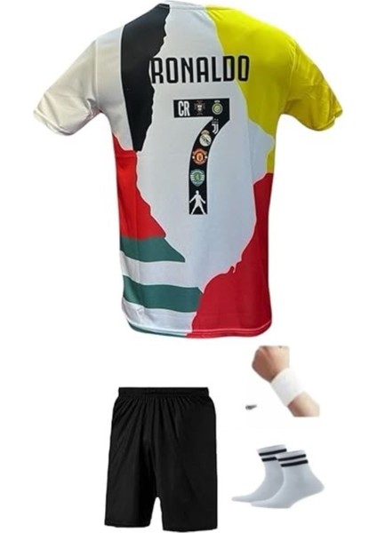 Cristiano Ronaldo Tüm Takımlar Özel Konsept Görsel Çocuk Forma Takımı 4 Parça Forma Şort Çorap Bileklik Hediye modelleri