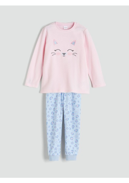 Yeni Sezon Bisiklet Yaka Baskılı Kız Çocuk Pijama Takımı