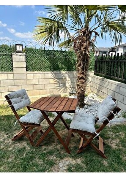 Minderli Balkon Bahçe Mutfak 3lü Sekizgen Set Katlanır Masa Sandalye 70*70