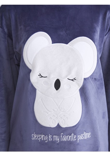 Yeni Sezon Bisiklet Yaka Nakışlı Uzun Kollu Kadife Kadın Pijama Takımı indirimleri