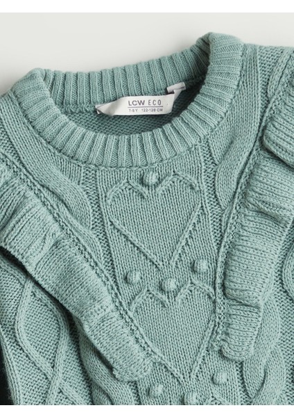 Yeni Sezon Bisiklet Yaka Fırfır Detaylı Kız Çocuk Triko Kazak fiyatları