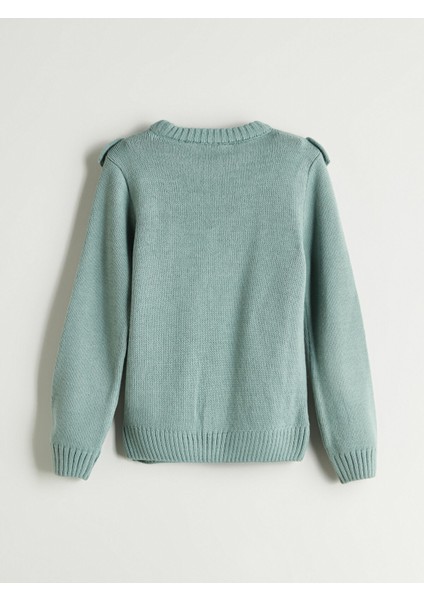 Yeni Sezon Bisiklet Yaka Fırfır Detaylı Kız Çocuk Triko Kazak modelleri