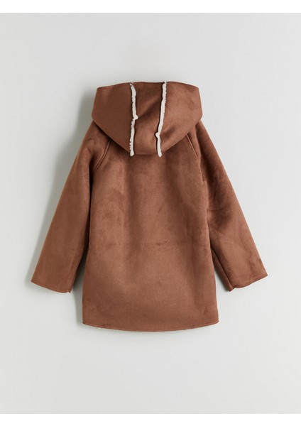 Yeni Sezon Kapüşonlu Süet Görünümlü Kız Çocuk Kaban modelleri