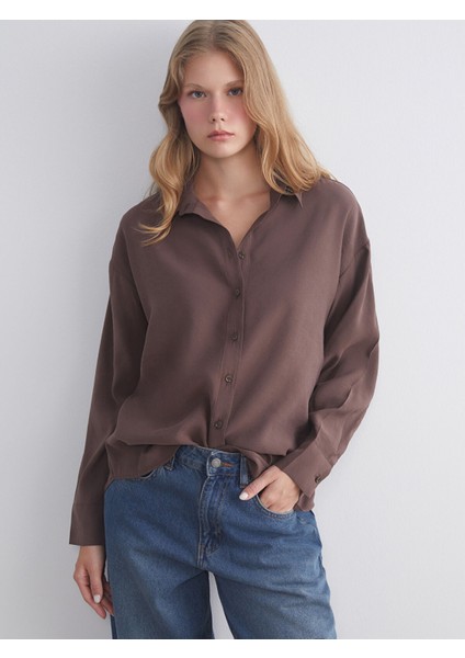 Yeni Sezon Oversize Modal Karışımlı Kadın Gömlek
