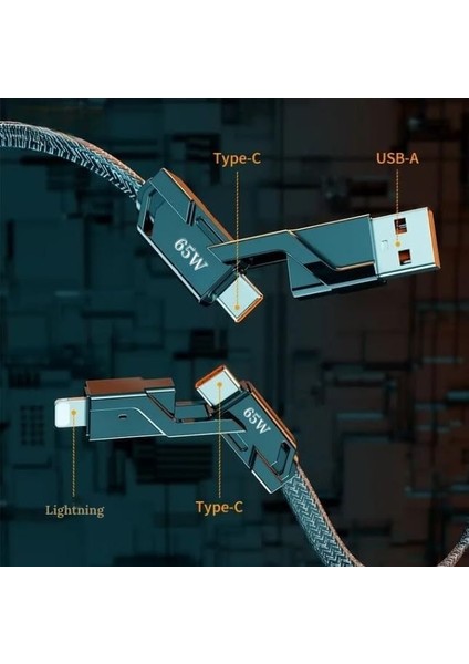 Azeada 4 In 1 4'lü 65W USB Type-C ve Örgülü Şarj ve Kablosu - 1.5m Siyah AZ-B10TH (Car Play Destekler) modelleri