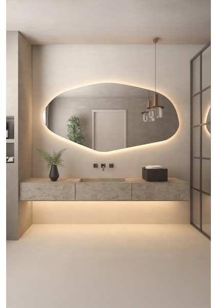 Şile Asimetrik LED Aydınlatmalı Duvar Aynası – Şık Tasarım, Arka Işıklı Dekoratif Banyo Aynası