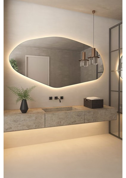 Şile Asimetrik LED Aydınlatmalı Duvar Aynası – Şık Tasarım, Arka Işıklı Dekoratif Banyo Aynası fiyatları