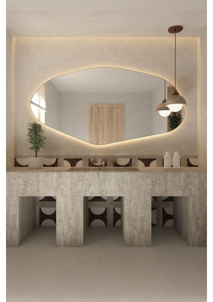 Şile Asimetrik LED Aydınlatmalı Duvar Aynası – Şık Tasarım, Arka Işıklı Dekoratif Banyo Aynası modelleri