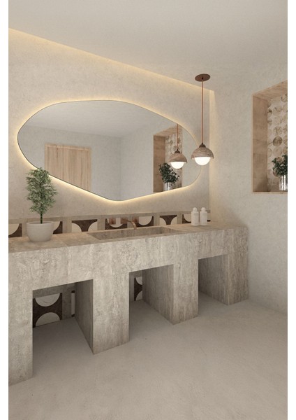 Şile Asimetrik LED Aydınlatmalı Duvar Aynası – Şık Tasarım, Arka Işıklı Dekoratif Banyo Aynası fırsatları