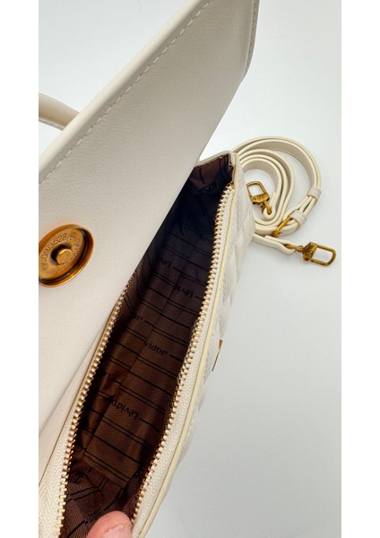 Krem Ayarlanabilir Askılı Çift Taraflı Kapitone Omuz Çantası Orijinal Levidor Premium indirimleri