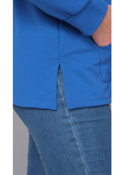 Kadın Büyük Beden Kapüşonlu Kanguru Cepli Fermuarlı Yırtmaç Detaylı %100 Pamuk Sweatshirt fiyatları