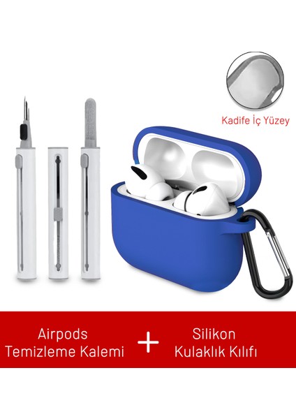 Airpods Pro 3. Nesil Uyumlu Içi Kadife Askı Aparatlı Darbelere Dayanıklı Silikon Kılıf ve Elektronik Temizleme Kalemi