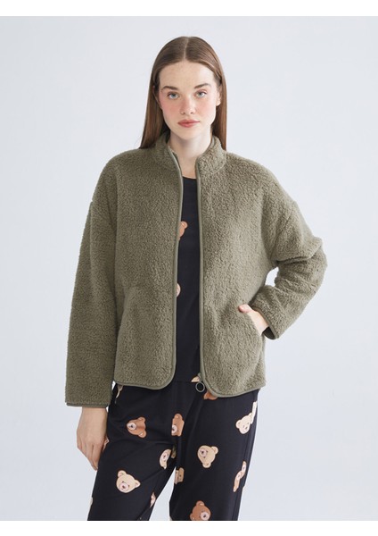 Yeni Sezon Dik Yaka Pelüş Kadın Pijama Üstü