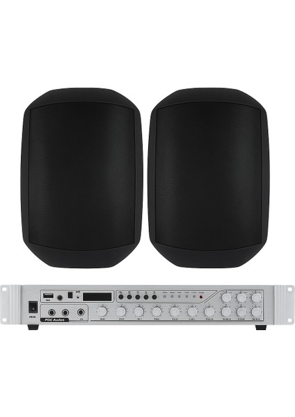 , Üst Segment 2 Hoparlör 1 Anfi Mağaza Ses Sistemi, Kafe Ses Sistemi, Cami Ses Sistemi, Restorant Ses Sistemi, Profesyonel Ses ve Ananos Sistemi Siyah Renk
