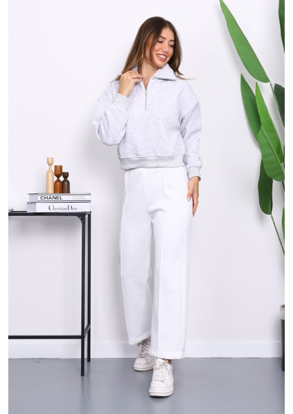 Gri Önü Fermuarlı Üç Iplik Crop Sweat fiyatları