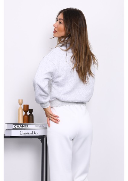 Gri Önü Fermuarlı Üç Iplik Crop Sweat fırsatları
