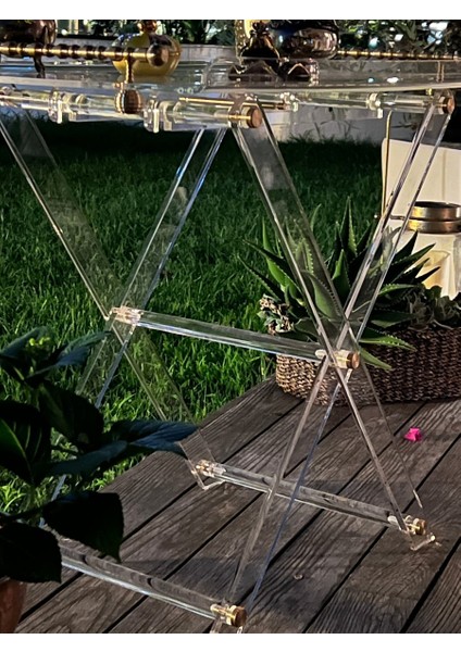 Çok Amaçlı Ikram Servis Sehpası 60X45 cm | Pirinç Detaylı Katlanabilir Şeffaf Lüks Yan Sehpa indirimleri