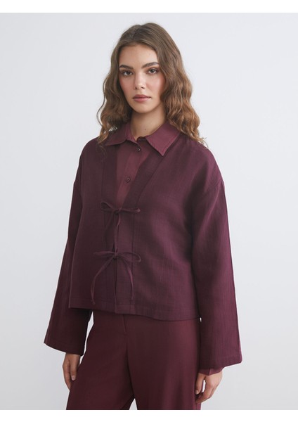 Yeni Sezon V Yaka Oversize Müslin Kadın Kimono