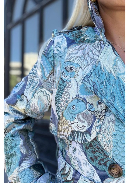 Ithal Dokuma Kumaş Önden Kuşak Bağlamalı Kadın Ceket indirimleri