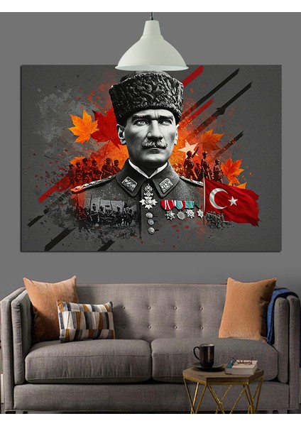 Askeri Üniformalı Mustafa Kemal Atatürk Dekoratif Kanvas - Mdf Ahşap Tablo