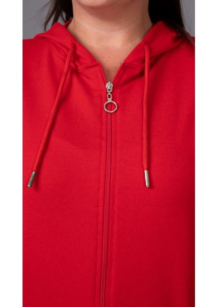 Kadın Büyük Beden Kapüşonlu Kanguru Cepli Fermuarlı Yırtmaç Detaylı %100 Pamuk Sweatshirt fırsatları