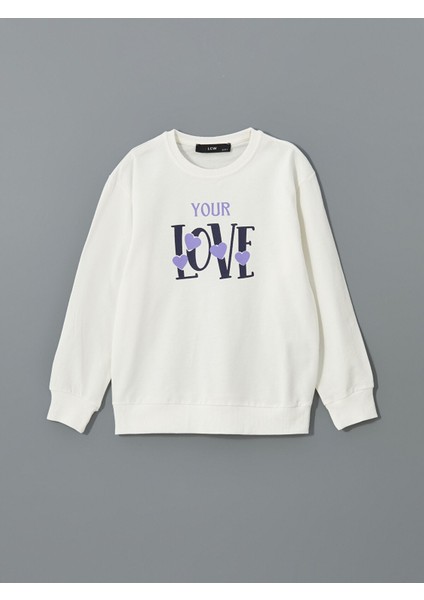 Yeni Sezon Bisiklet Yaka Baskılı Kız Çocuk Sweatshirt