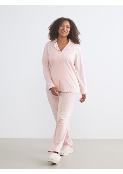 Yeni Sezon Büyük Beden Gömlek Yaka Kalp Baskılı Kadın Pijama Takımı fiyatları